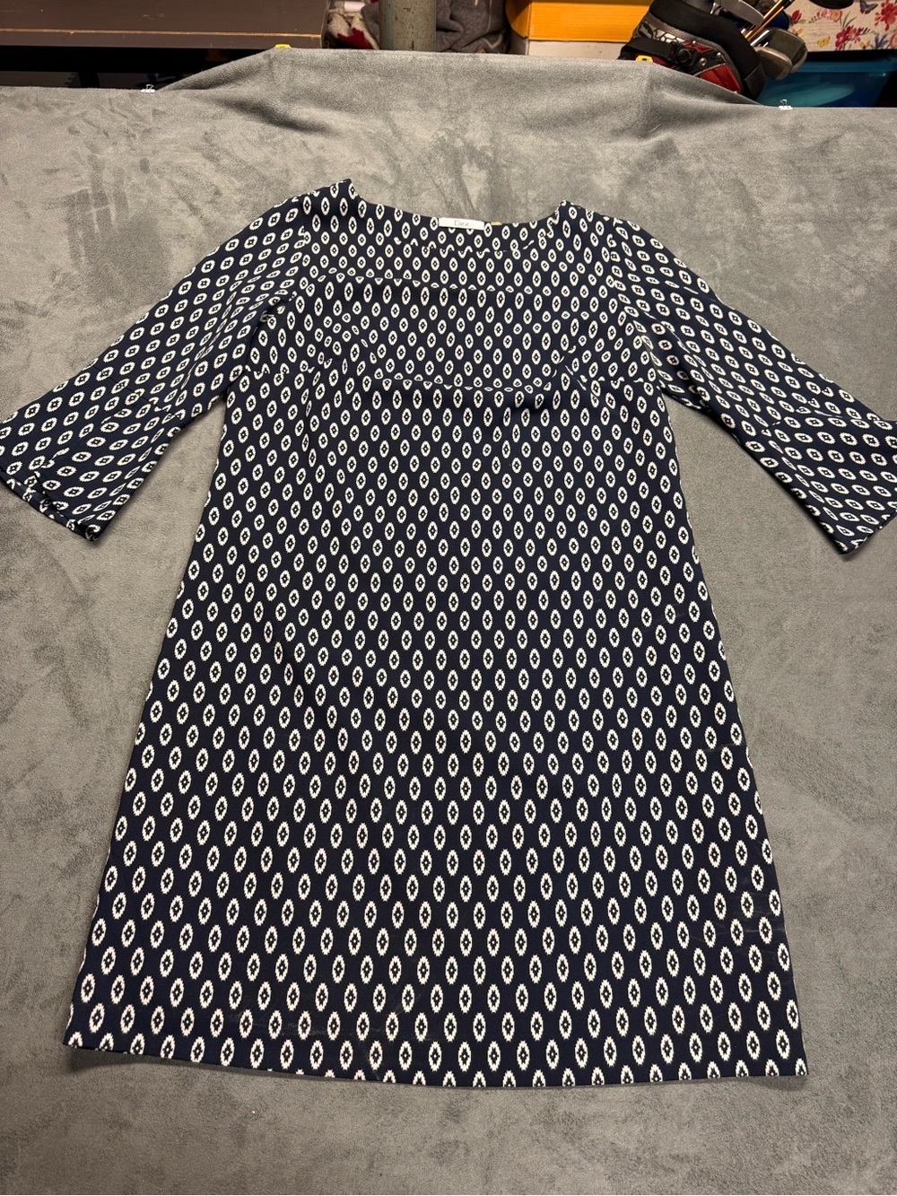 Dex Navy and White Printed Midi Dress